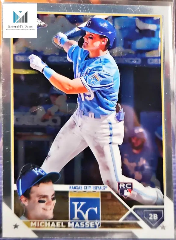 2023 Topps Chrome Michael Massy Trading Card featuring man with baseball bat