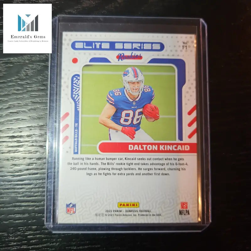 Dalton Kincaid Panini Rookie Trading Card featuring a football player