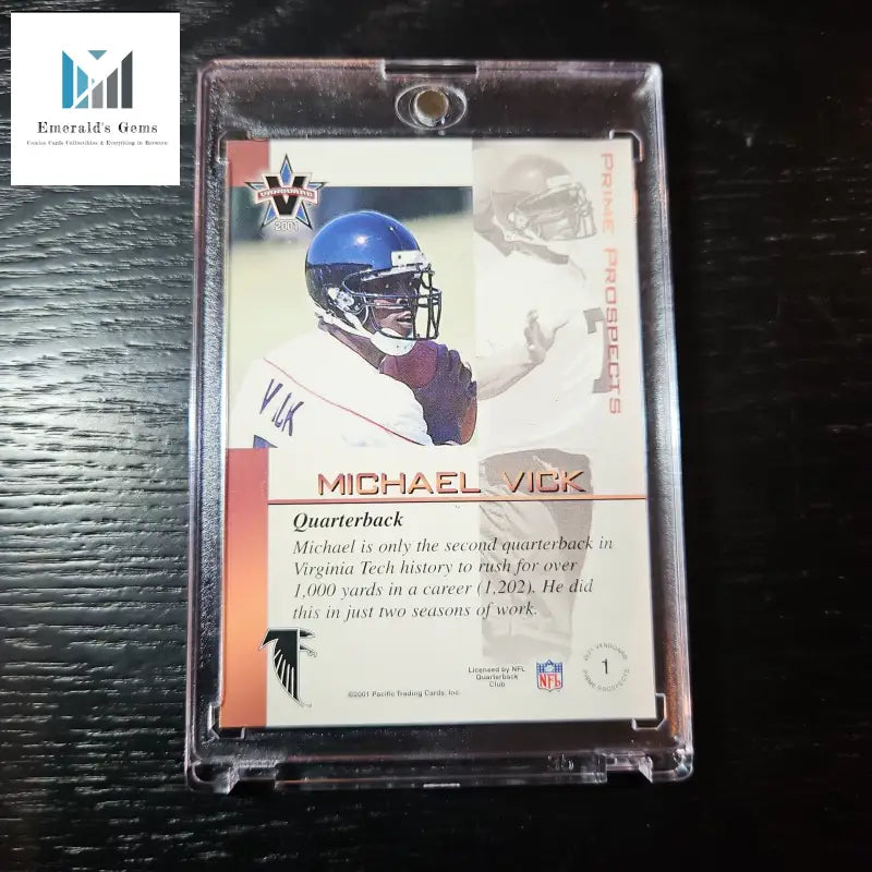2001 Michael Vick Rookie NFL Trading Card featuring football player