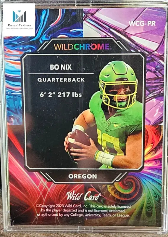 Bo Nix rookie promo card featuring football player holding ball