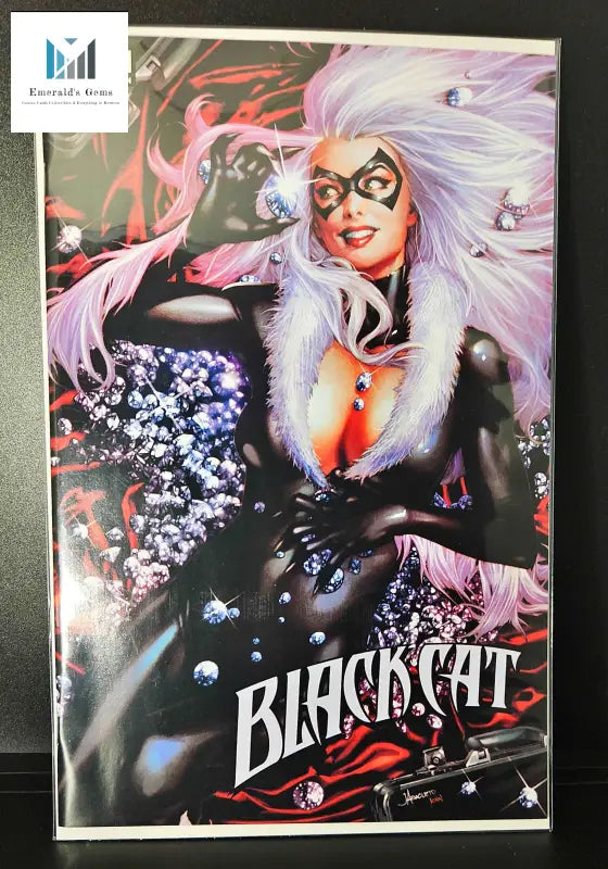 Close up of white-haired woman poster in Exclusive Black Cat Diamond Comic Variant.
