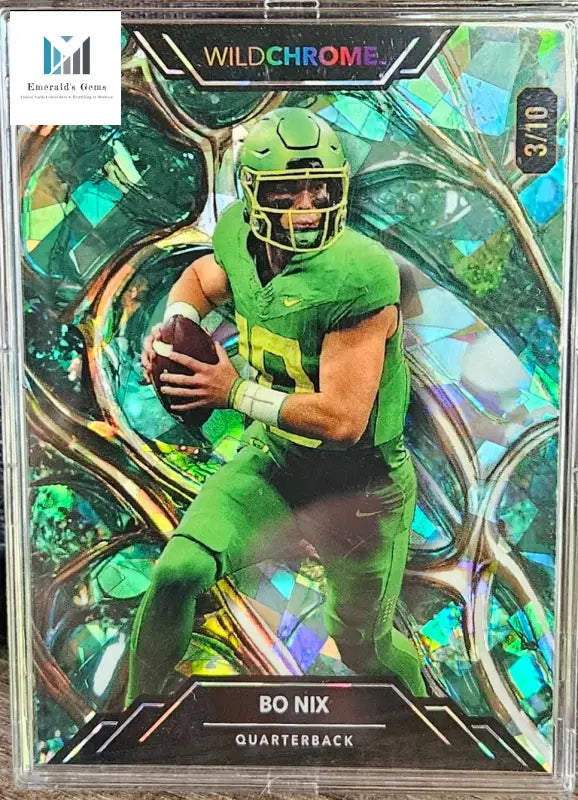 Exciting Bo Nix Green Glass Rookie Promo Card - Football Card with Green Uniform and Helmet