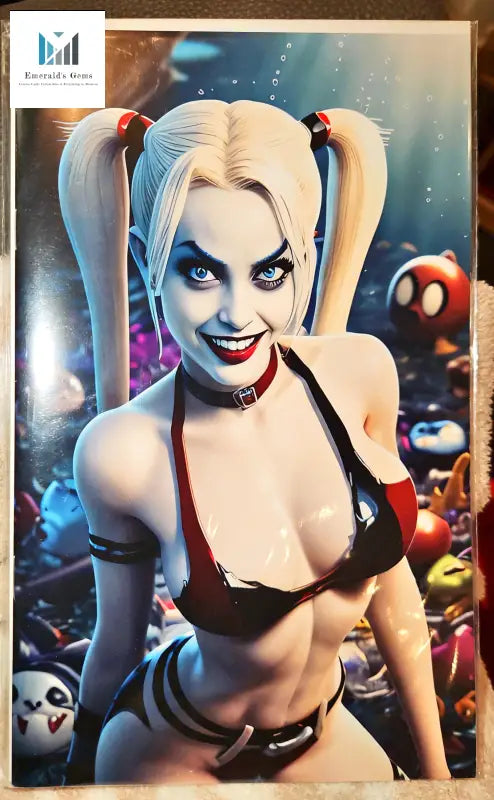 Exclusive Harley Quinn Nice Virgin Variant Cover poster featuring a woman in a bikini