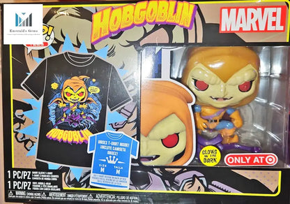 Marvel Hobgoblin Glow-in-the-Dark Funko POP! toy in box with tee marvel hobgoblin artwork