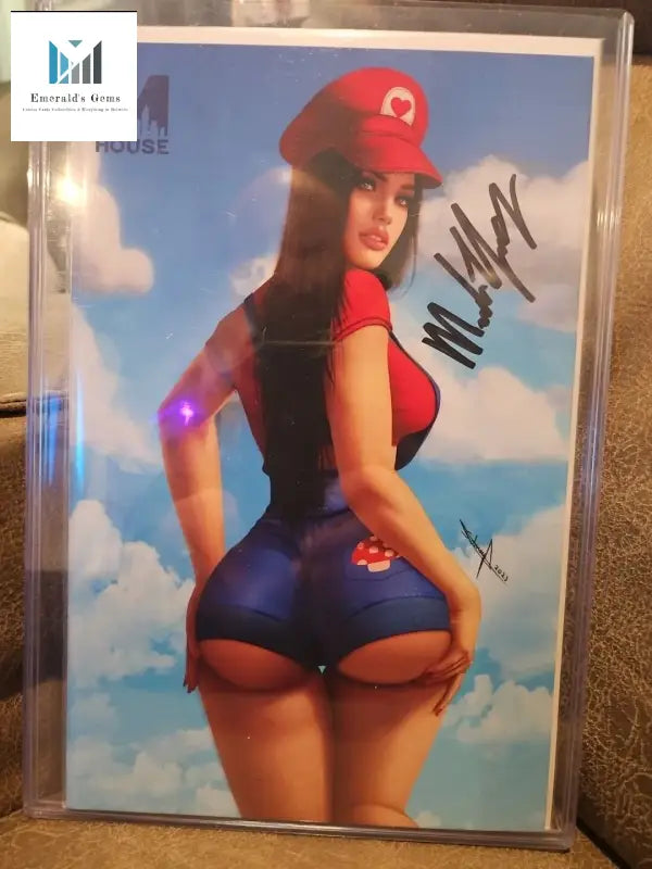 Limited Edition Super Mario Cosplay Comic Book Autographed by Melinda Young: Woman in Red Hat and Blue Shorts